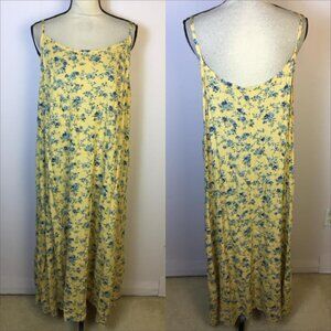 Vtg More Jazz Maxi Slip Dress Sz 22 Womens Plus Yellow Blue Floral Cottage Core